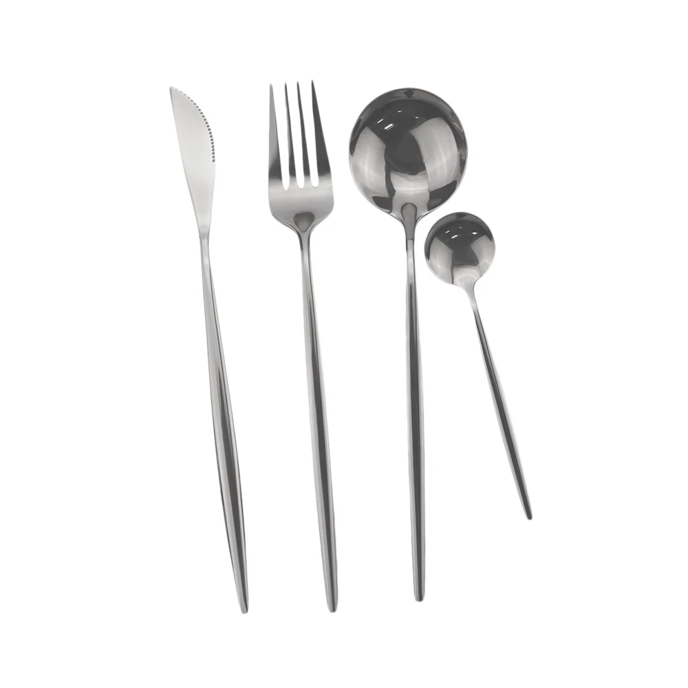 4Pcs Silver 4 шт черный набор посуды 18/10 столовые приборы из нержавеющей стали Радужный набор посуды нож вилка ложка набор серебряных изделий набор столовой посуды для кухни - Цвет: 4Pcs Silver
