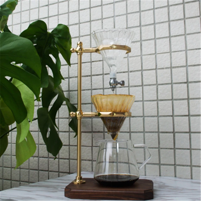 Brass Stand Holder with Wooden Base Unique Coffee Maker