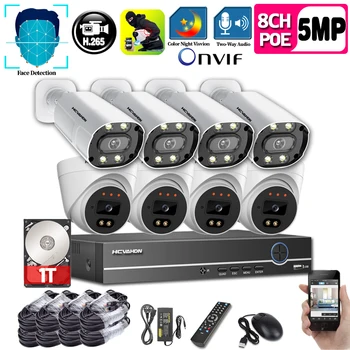 

HD 5MP POE AI Camera Color Night CCTV Security Camera System Face Detection Human Detection P2P Video Surveillance Set