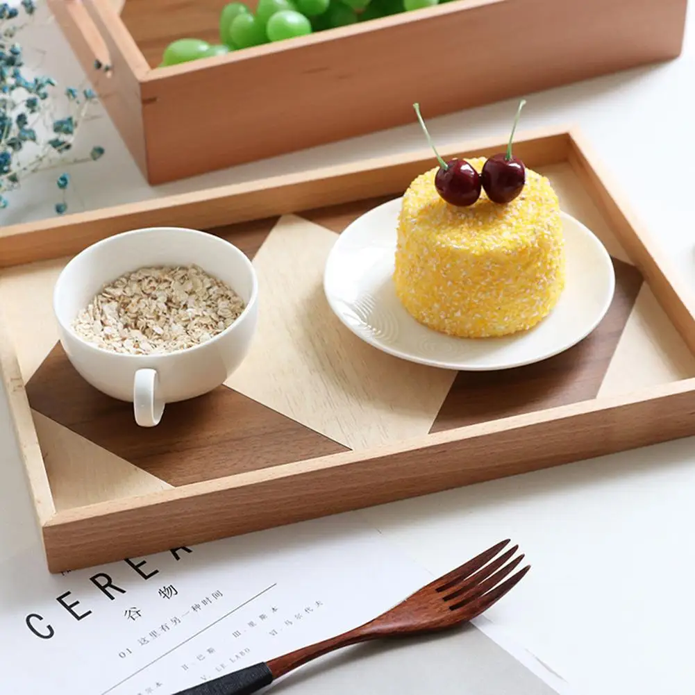 

Innovative Solid Wood Storage Tray Rectangular Nordic Style Plate Handle Tea Serving Coffee Breakfast Baking Rectangular Tray