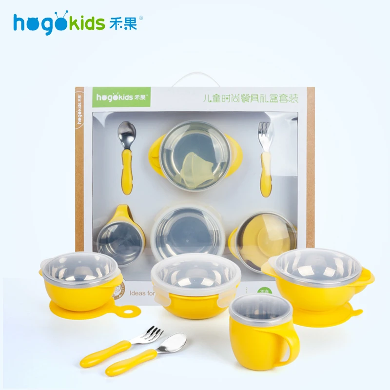 Hogokids Dish Set of Children's Dishes Stainless Steel Bowl Children's Tableware for Feeding Baby Feed Bowl Dinnerware 6 of set