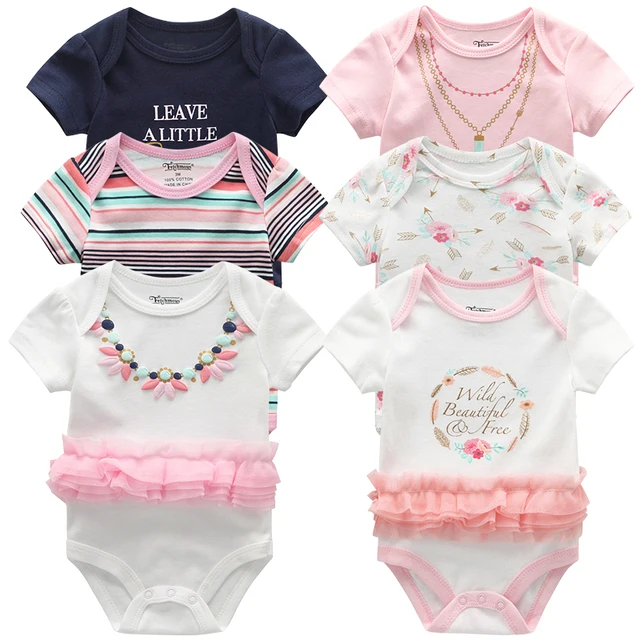 6pcs/lot Baby Bodysuit Fashion body Suits Short Sleeve Newborn Infant Jumpsuit Cartoon kids baby girl clothes 2