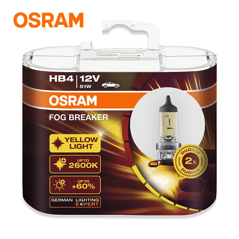 OSRAM 9006 HB4 12V 51W 2600K 9006FBR P22d ксеноновый желтый светильник более яркие галогенные