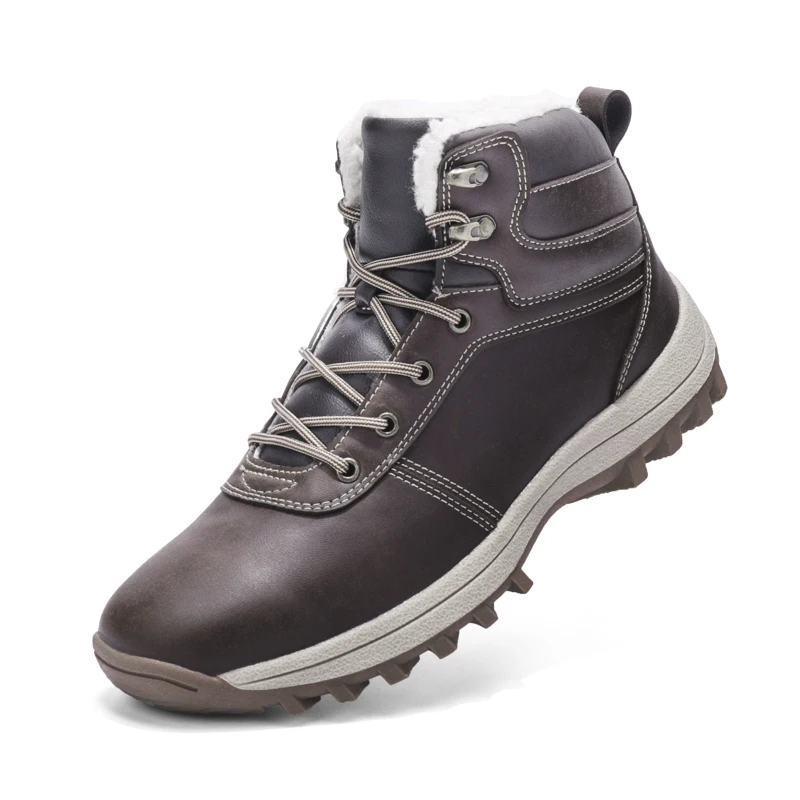 Brand Men Snow Boots Winter Plush Warm Men Climbing shoes Lace-Up strong Non-slip Male Ankle Boots Waterproof Man Work Shoes - Цвет: Коричневый