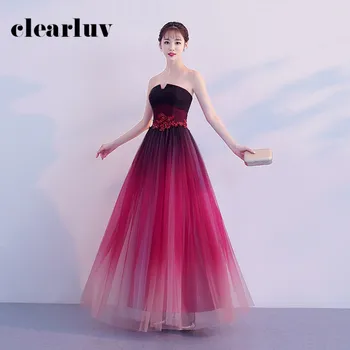 

Strapless Women Party Dresses R292 Sexy A-Line Formal Evening Dress Sleeveless Boat Neck Elegant Vestido Gradient Robe De Soiree