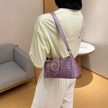 

2020 High quality Tote Bag Solid PU leather crocodile women's round buckle design Shoulder Messenger Bag purses and handbags