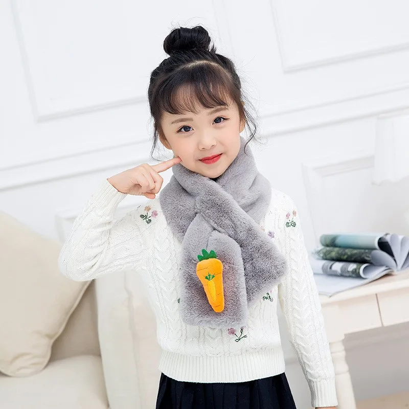 Детский шарф для девочек, плюшевый шарф с рисунком морковки, декоративный воротник, шаль для шеи, теплый зимний шарф - Цвет: H
