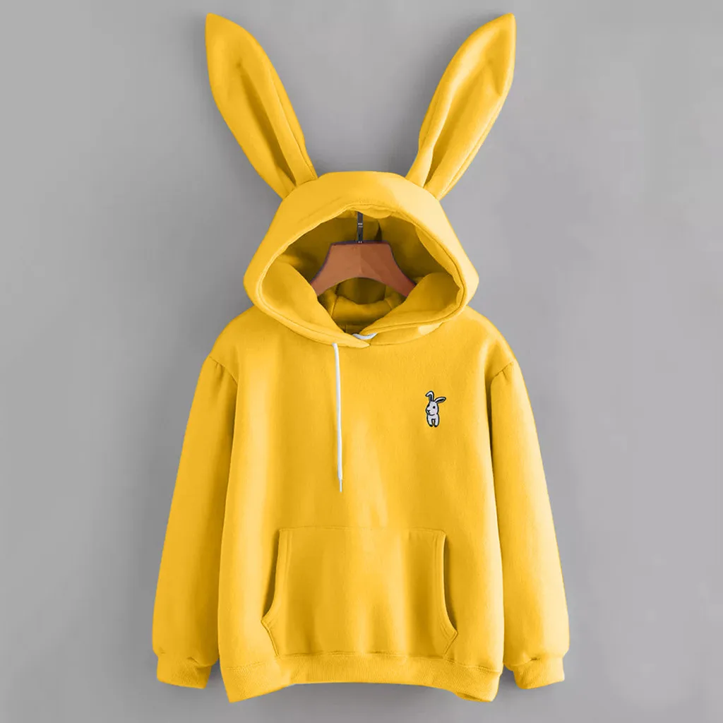 Womens Long Sleeve Rabbit Hoodie Sweatshirt Pullover Tops Blouse sweatshirts with ears kawaii harajuku sudaderas con capucha