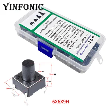 

10Kinds x10pcs Micro Switch 6x6mm Panel PCB Tact Push Button Switch DIP 4pin 6x6x4.3~16mm 6*6*5/6/7/8/9/10/12/14mm Total 100pcs
