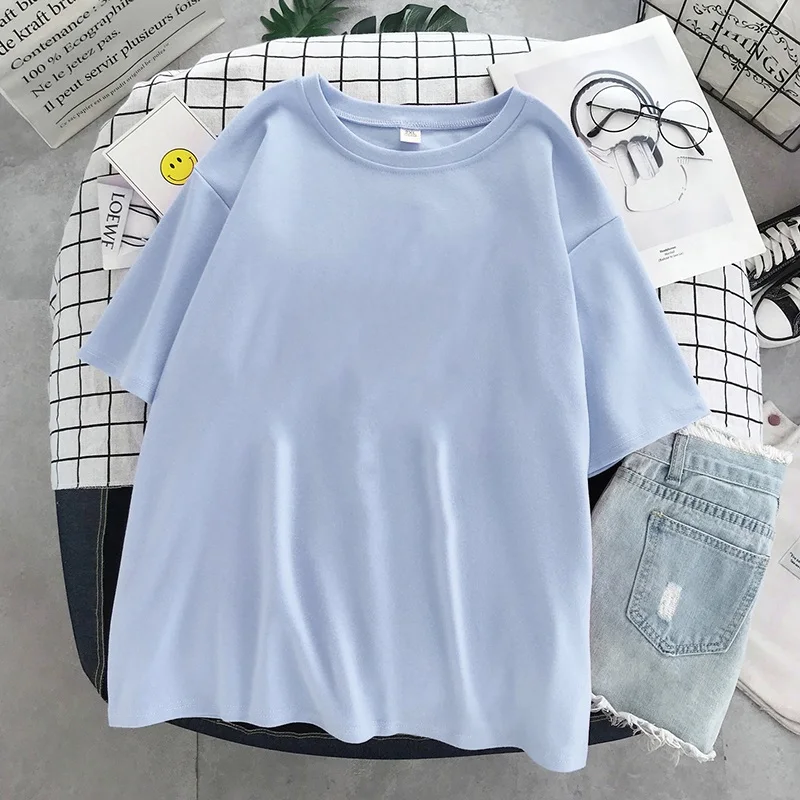 Basic T Shirt Women Summer New Oversized Solid Tees 7 Color Casual Loose Tshirt Korean O Neck Female Tops cool t shirts Tees