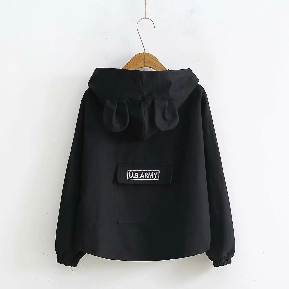 WOMEN'S Dress Spring And Autumn New Style Korean-style Hooded Bear Ear Back Lettered Jacket Women's