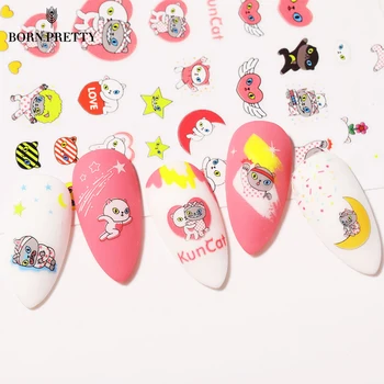 

1 Sheet BORN PRETTY&Kuncat 3D Nail Stickers Cute Cat Heart Patterns Transfer Nail Decals Self Adhesive DIY Nail Art Decorarions