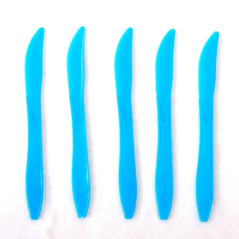 Посуда пластиковая одноразовая Набор ножей вилка ложка синий розовый сплошной цвет день рождения детский душ Праздничная Вечеринка столовая посуда - Цвет: knife blue
