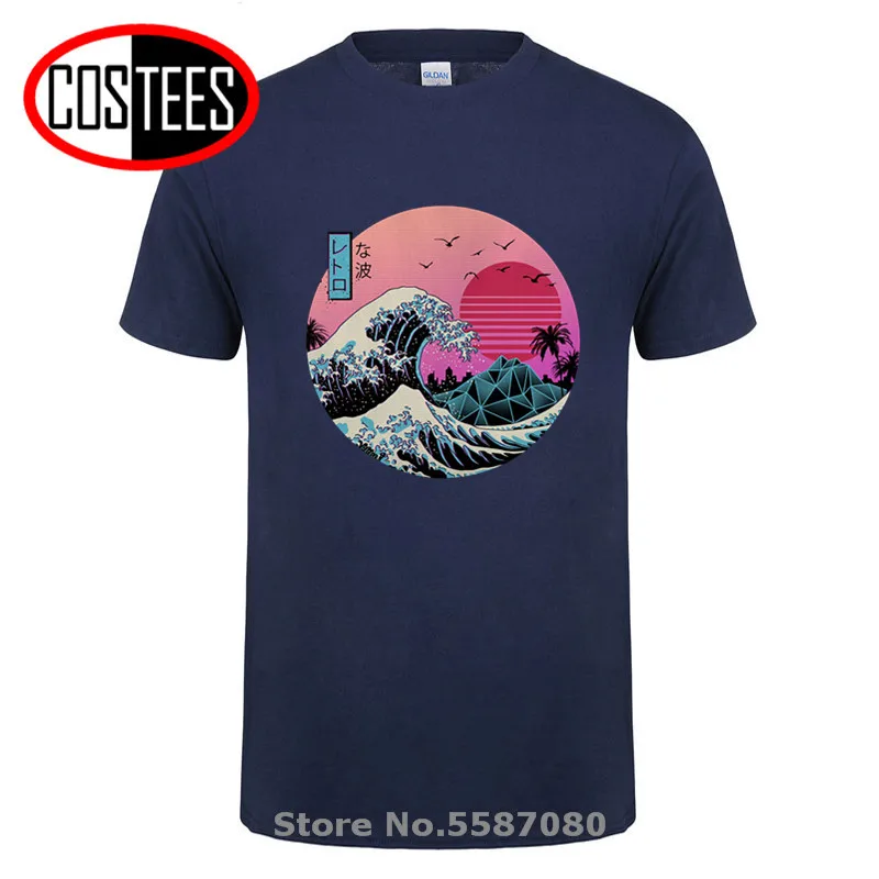 Футболка в японском стиле The great wave of kanagawa homme Винтажная футболка с волнами ретро