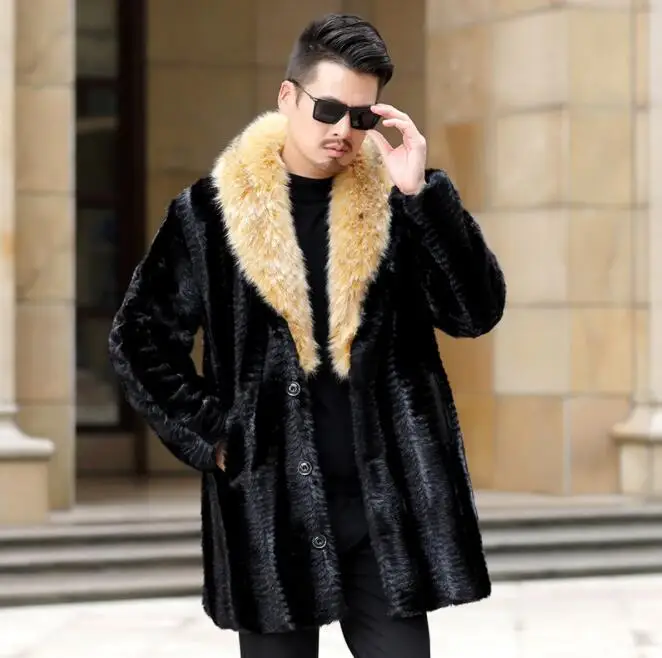 Осенняя кожаная куртка из искусственной норки, Мужская зимняя утолщенная теплая меховая кожаная куртка средней длины, мужские куртки, jaqueta de couro fashion b72