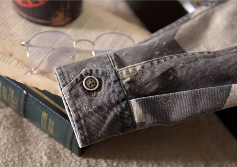 KIOVNO Men Camouflage Casual Denim Shirts Long Sleeves MIlitary Style Jeans Shirts For Male Size M-3XL  (2)