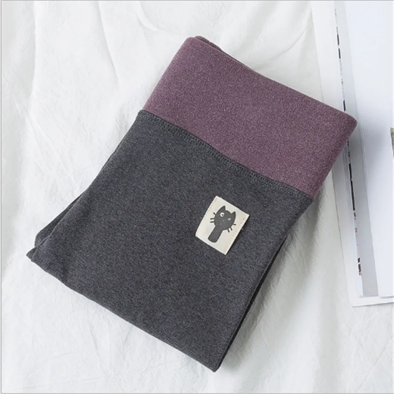 kitten dark gray REVERIEUOMO Зимние новые модные сексуальные эластичные 7 см с высокой талией с рисунком кота, лоскутные теплые леггинсы для женщин, 4 цвета, большие размеры - Цвет: kitten dark gray