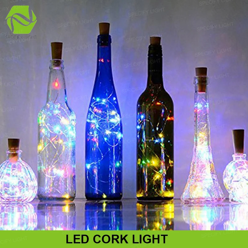 

2M 20 LED Wine Bottle Lights Built In Battery LED Cork Shaped Silver Wire Colorful Fairy Wedding Mini String Lighting Decoration