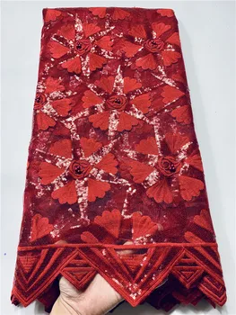 

Fashions red sequins Embroidered African Guipure French Lace Fabric With Beads sequin African French Net Lace FYIN313