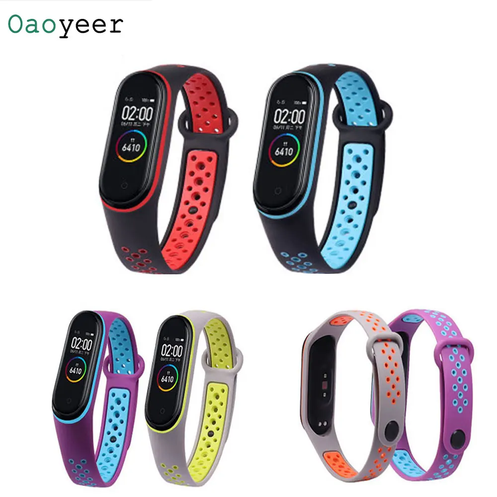 Ремешок силиконовый для Xiaomi Mi Band 3 4 модный сменный двухцветный браслет