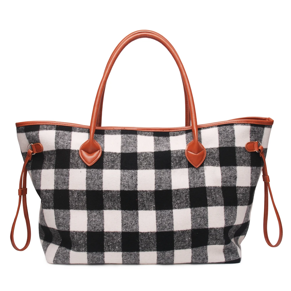 black whiter plaid Клетчатая PU Сумка-тоут Buffalo красная и черная клетчатая тоут шерстяная тоут Рождественская тоут с ручкой из искусственной кожи DOM109377 - Цвет: black whiter plaid