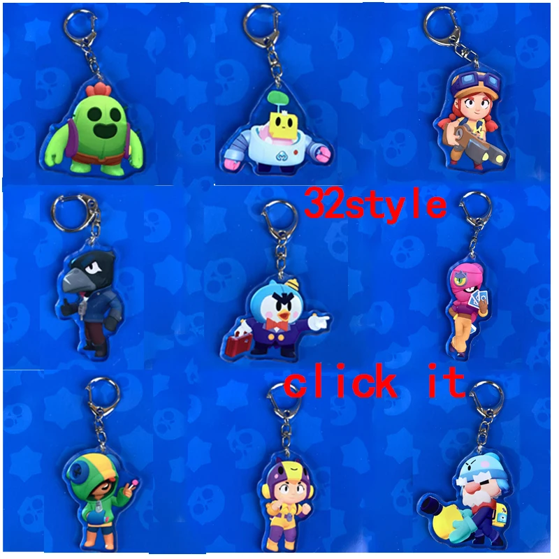 

32 Style Game Keychain Brawling Star Anime Key Chains Leon Spike Keychain Brawling Acrylic Pendant Keyring Collection Action Toy