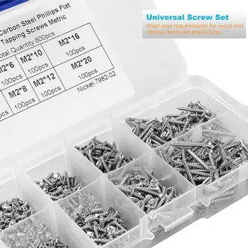 

800x Stainless-Steel Self Tapping Screw Assortment Kit W/ 8-Sizes Lock Nut Wood