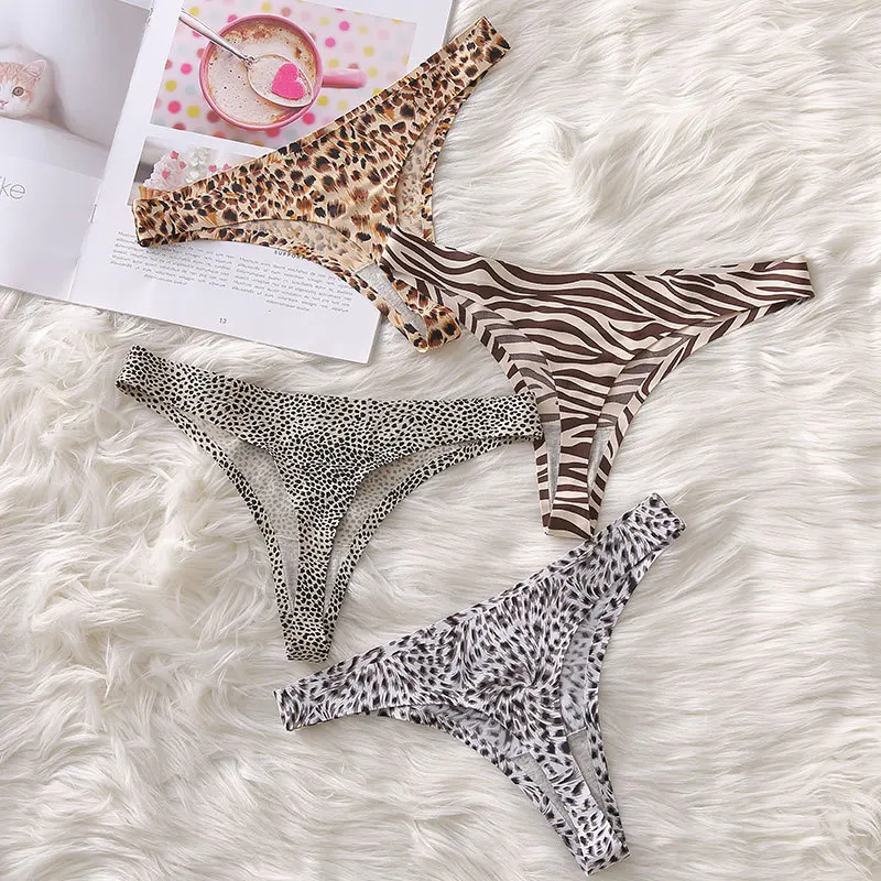 

Sexy Lingerie Panties Thong Leopard Stripe Ice Silk One-Piece Low Waist Women's G-String Underwear Nylon Panties Women's Briefs