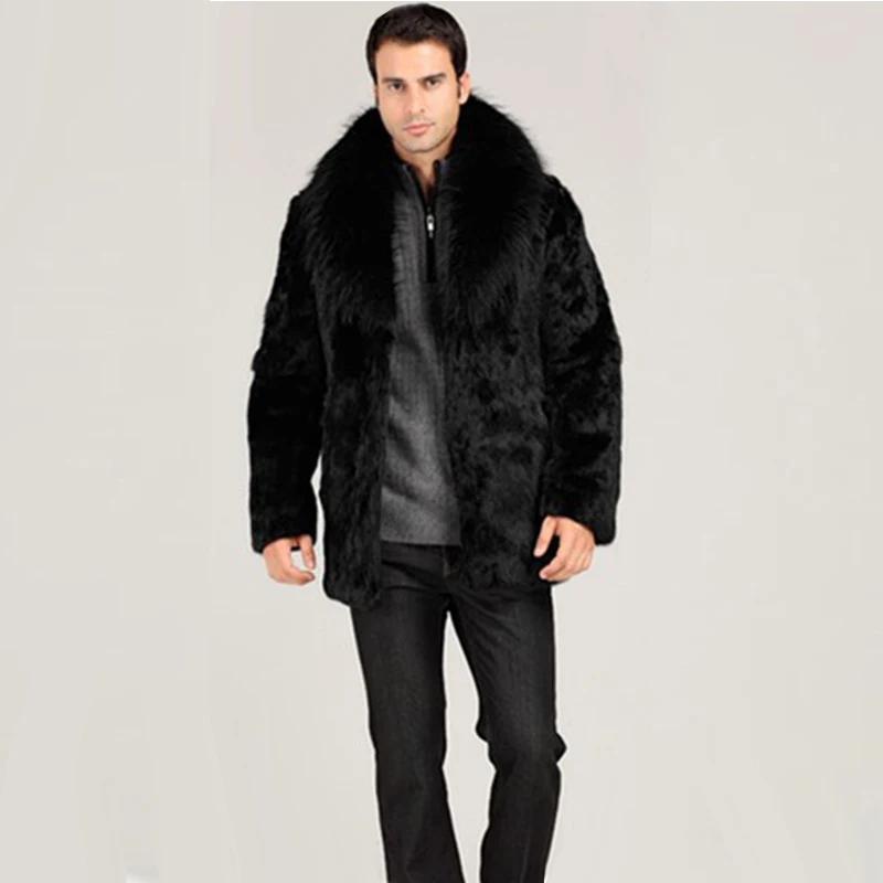 

New Arrival Winter Men Faux Fox Fur Coat With Fur Collar Fashion Thick Warm Back Artificial Fur Coats Parka PC170