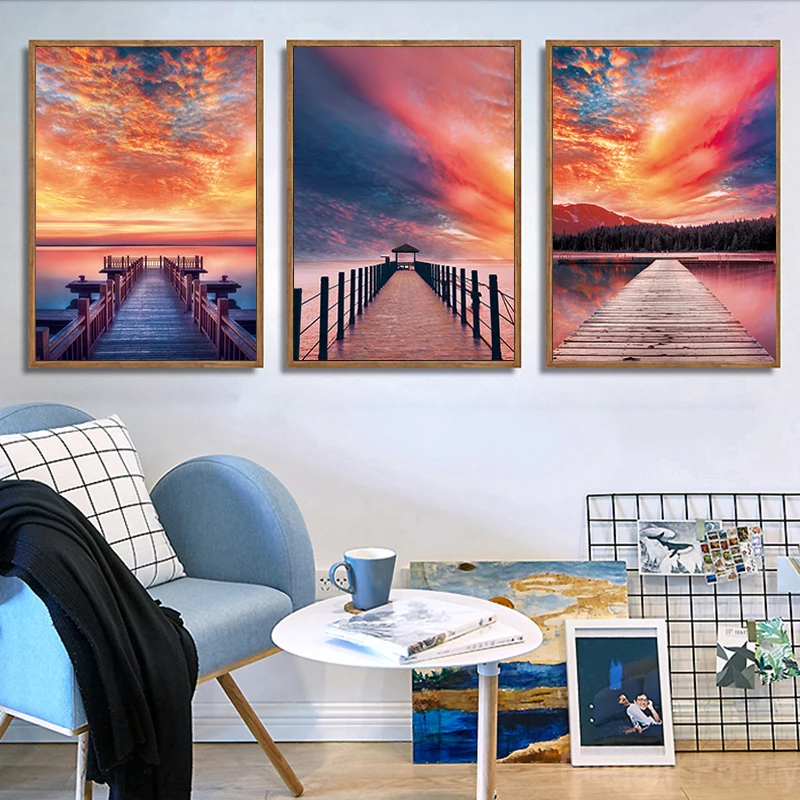 

Canvas Painting Landscape Posters and Prints Clouds and Bridge Wall Art Pictures for Living Room Cuadros Home Decor Unframed