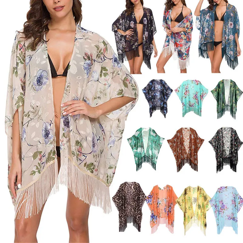 

Swimsuit Cover Swimwear Dress Beachwear 2019 Up For Women Kaftan Summer New Sexy Woman Chiffon Print Bikini Cotton Sierra Surfer
