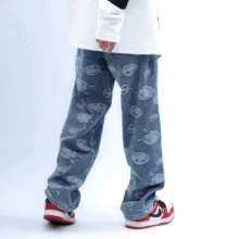 Pantalones vaqueros holgados para hombre, pantalón estilo Smiley, Jacquard, Retro, Hip Hop, Vintage, Cargo, 2021