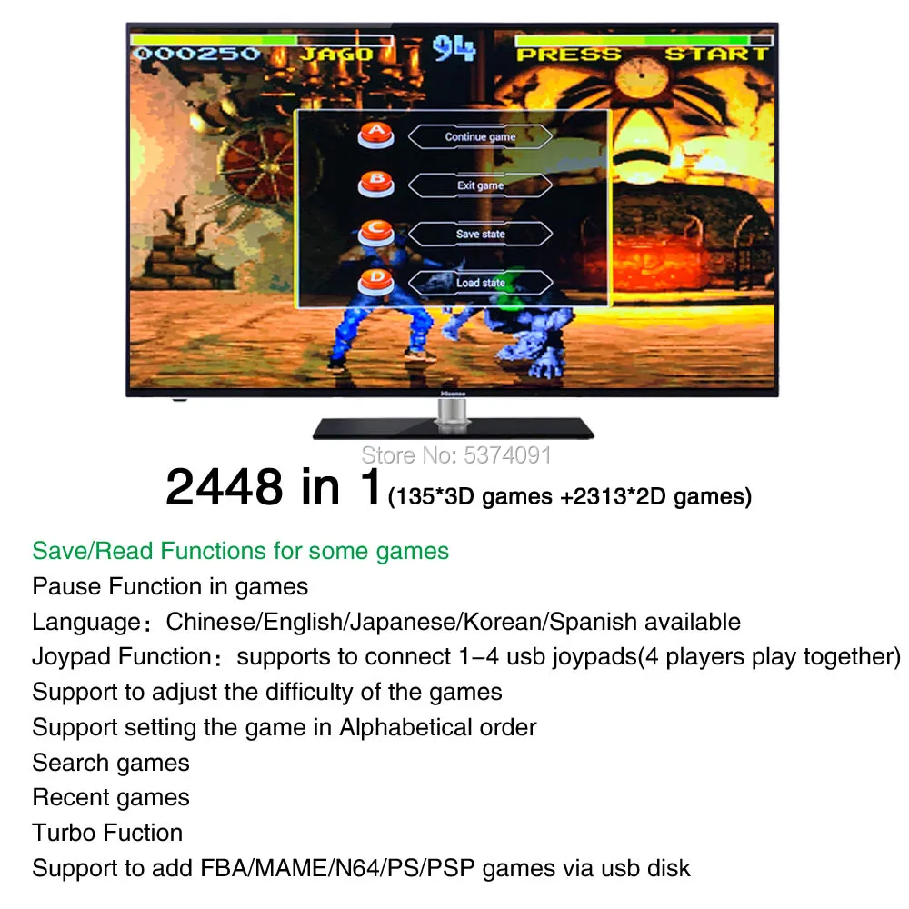 3D Pandora Saga Box 2448 in 1 Family-Version board 40p arcade PCB for free play Coin HD video Jamma