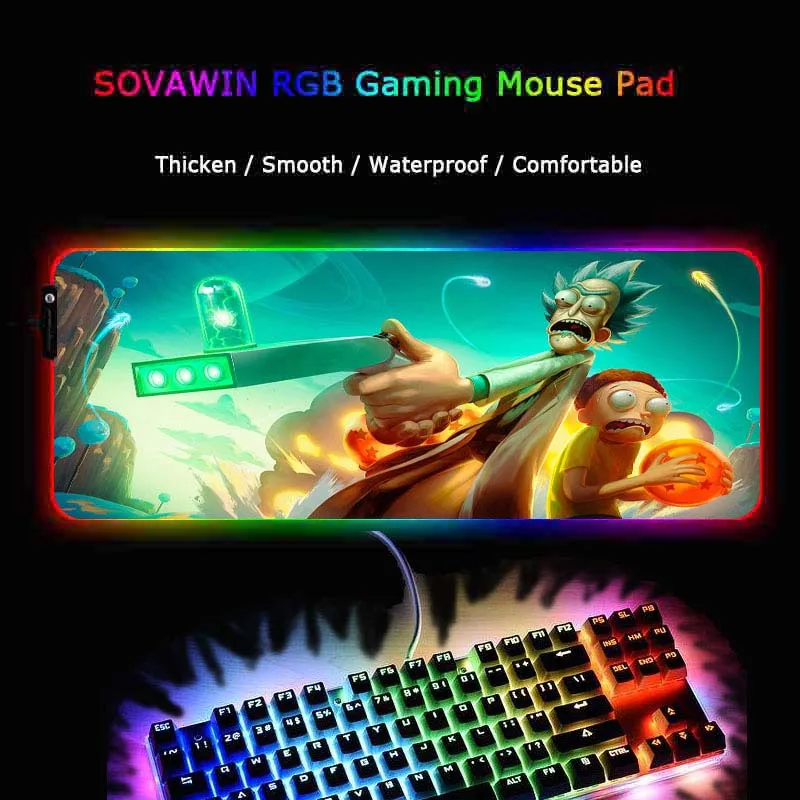 Yuzuoan Рик и Морти RGB компьютерный коврик для мыши светодиодный игровой коврик для мыши с радужной подсветкой USB большая Проводная клавиатура мышь ПК Настольный коврик