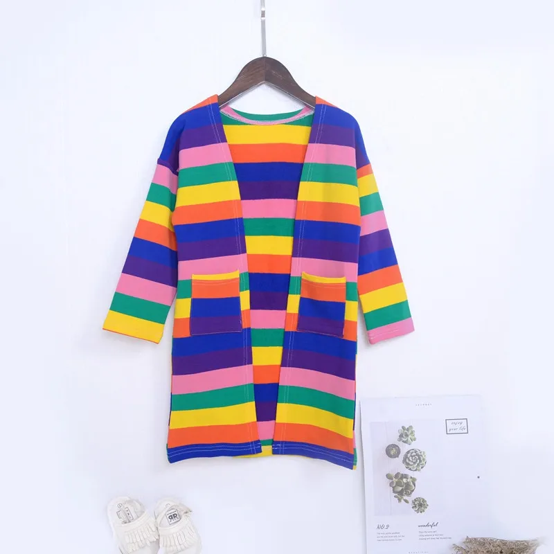 

C 2020 New Autumn Baby Kids Girls Fashion striped rainbow Cardigan Long Style Casual clothing for Children good wholesale