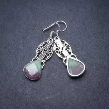 

Natural Ruby Zoisite Handmade Unique 925 Sterling Silver Earrings 2" Y3264