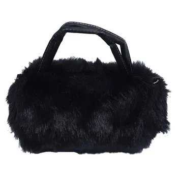 

Lovely Fur Leather Handbag Shoulder Bag Winter Black