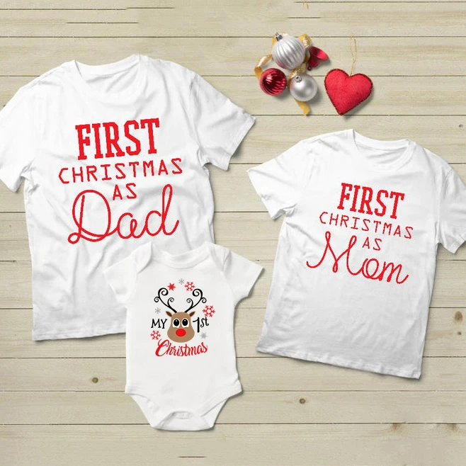 1 шт. First Christmas для папы, футболка "Мама", детский комбинезончик, одежда для мамы, папы и детей, так и для малышей и детей постарше 1st рождественские Семейные комплекты одежды
