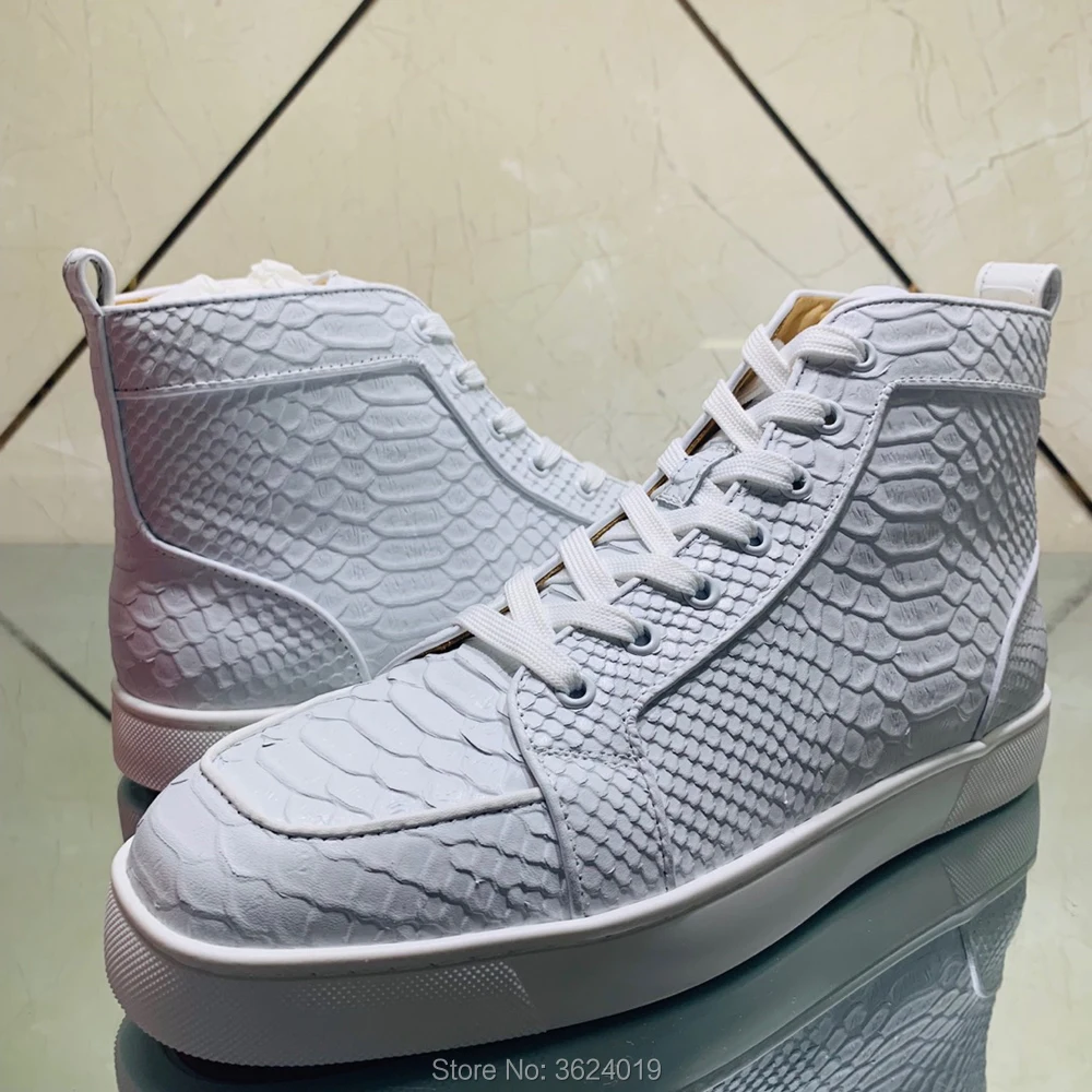 

New High Top cl andgz White Snake Leather Rivet Handmade Sports Prom Red bottoms Shoes Sneakers For men Loafers Flat Footwear