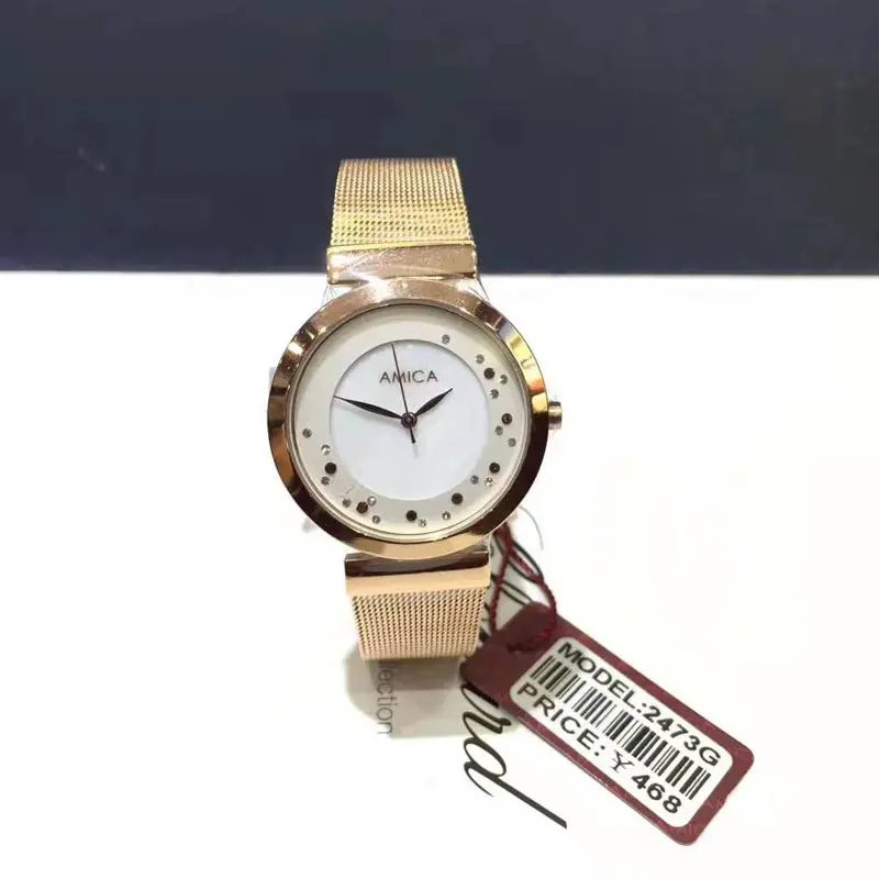 

AMICA New Women Watches Waterproof Quartz Watch Ultra-thin Stainless Steel Fine Mesh Watch Band Ladies Watch relogio feminino