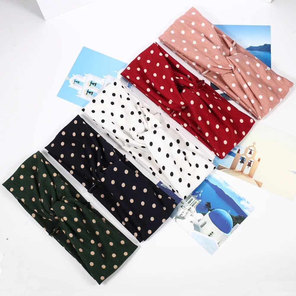 

New Korea Polka Dot Cross Knotted Botton Spandex Headband Small Fresh Sweet Temperament Hair Band Ladies Hair Accessories Hoop