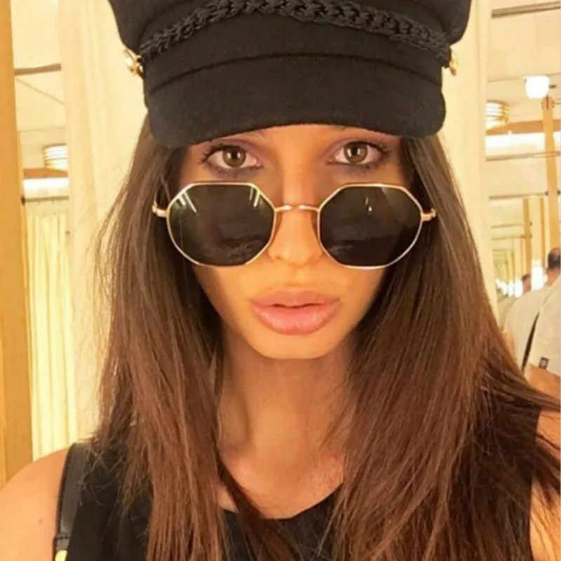 Женские шестигранные солнцезащитные очки женские металлические брендовые
