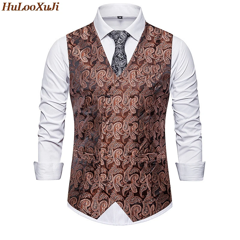 HuLooXuJi Men's Classic Suits Vests Party Wedding Formal Dress Business Waistcoat Floral Jacquard Vests US Size:S-2XL