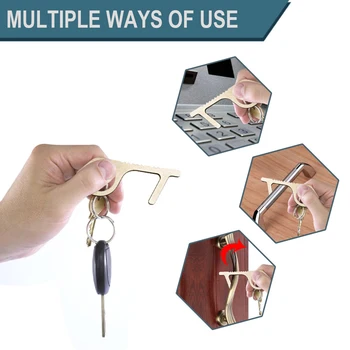 

NonContact Door Opener tool Hygiene Door Closer Handheld Brass EDC Keychain Tool Offering NonContact Hook Utlity Tool