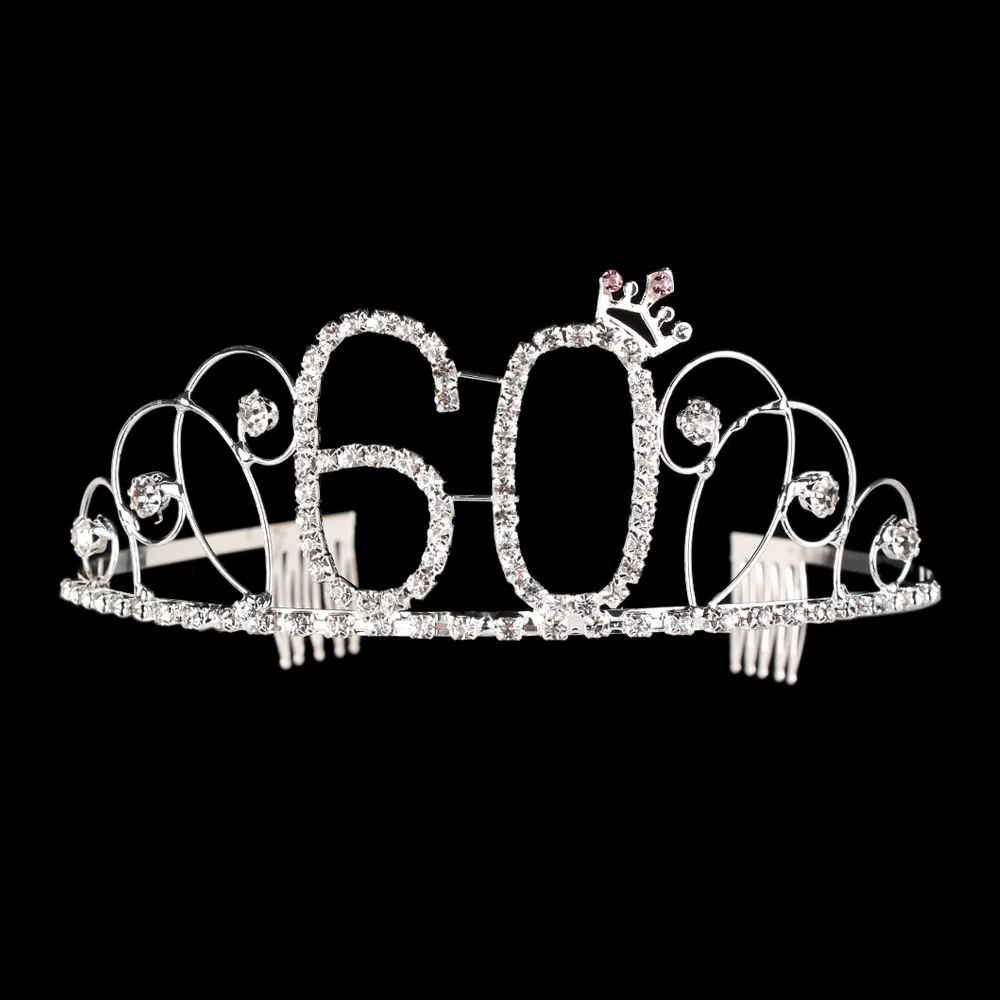 60 Стразы Диадемы голову Юбилей на день рождения 16/18/40/50/60/70/80/100th повязка на голову для Для женщин нарисованной длинноволосой девочкой, Accessiories - Цвет: 60