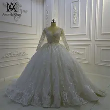 Brautkleid с длинным рукавом v-образным вырезом прозрачные кружева свадебное платье