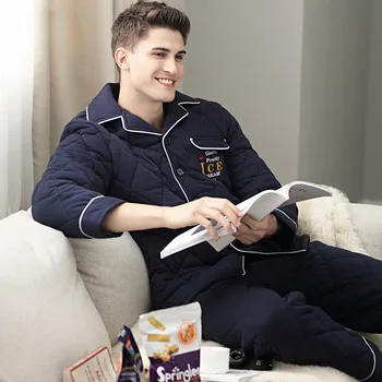 

Winter thicken Men's Cotton Pajamas Letter Sleepwear cardigan man Pajama Sets Casual Sleep&Lounge Pyjamas Plus Size 3XL Pijama