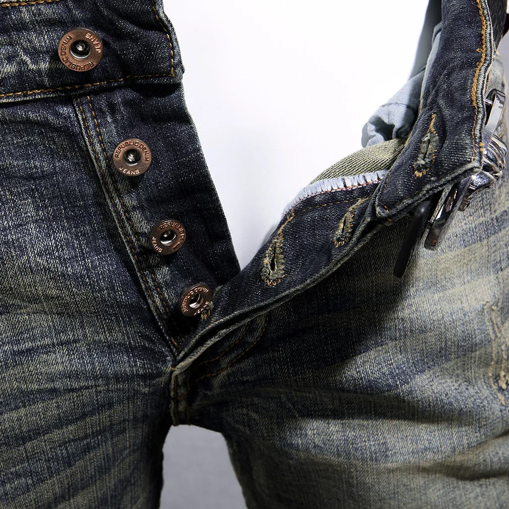 Мужские модные обтягивающие джинсы, потертые тонкие эластичные джинсы, байкерские джинсы, S-5XL, модные джинсы для отдыха, индивидуальные удобные