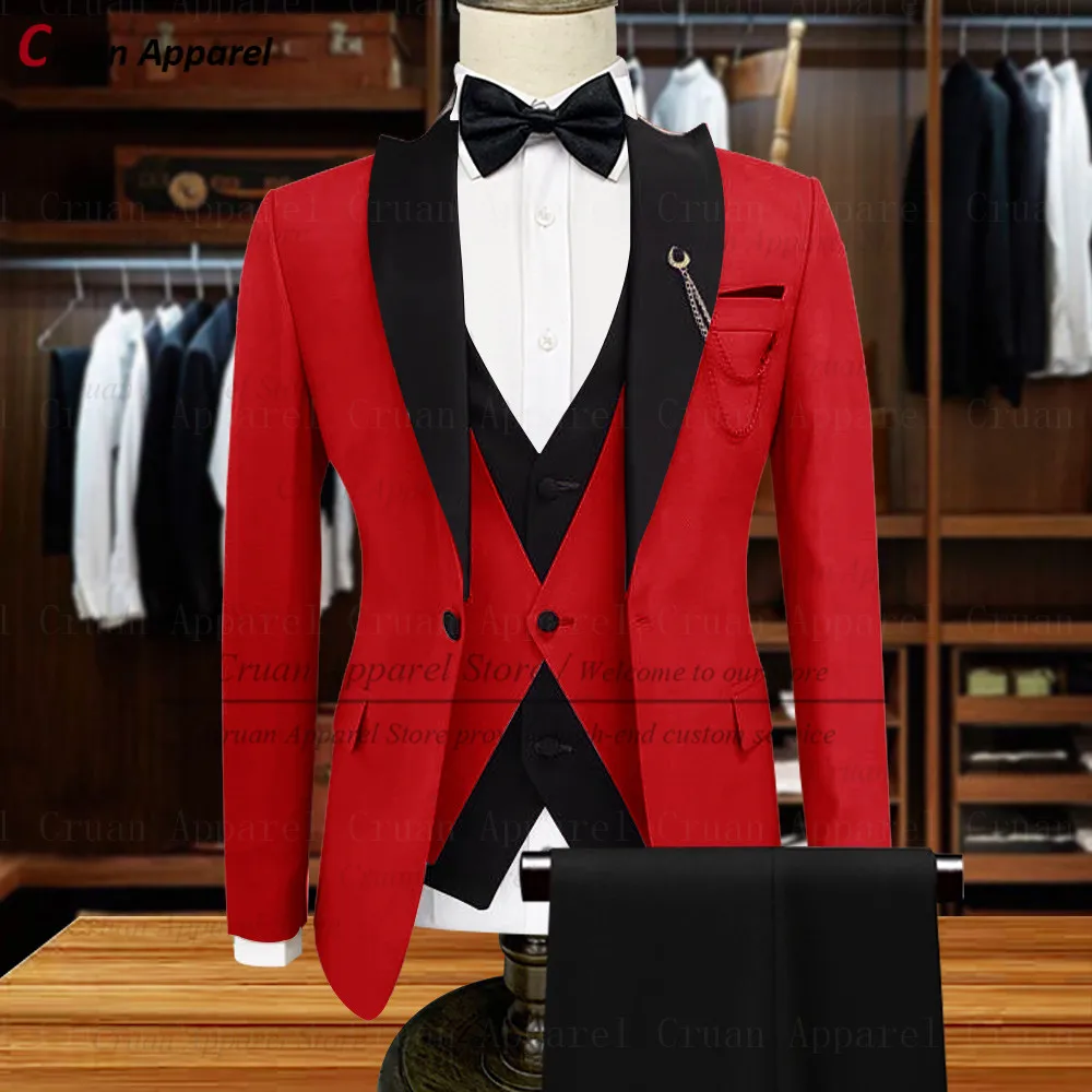 

20 Colors Newest Red Suits Mens Set Slim Fit Groom Groomsmen Wedding Tuxedo Tailor-made Fashion Designs Jacket Vest Pants 3Pcs