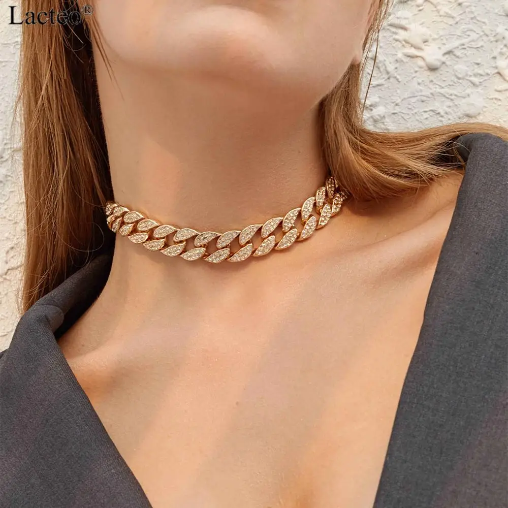 

Lacteo Punk Shiny Rhinestone Choker Necklace Jewelry for Women Fashion Hip Hop Crystal Clavicle Chain Statement Charm Necklace